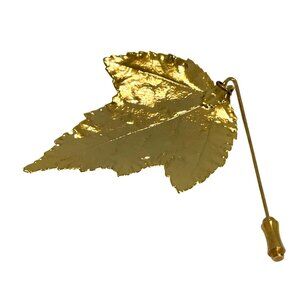 Retro Gold Tone Leaf Pin Brooch Stickpin Fall Botanical Nature Autumn Vintage